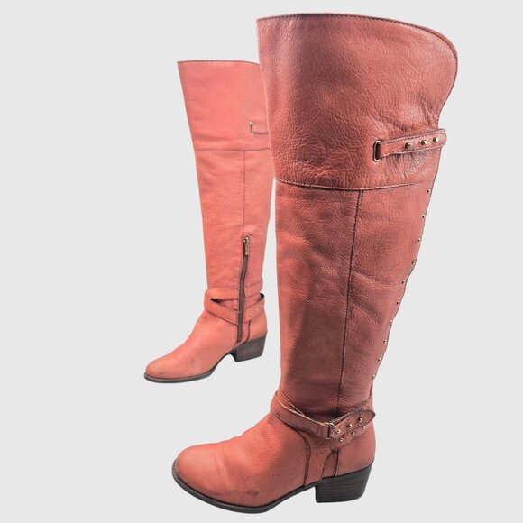 Vince Camuto Shoes - Vince Camuto Equestrian Boots 7.5 Brown Leather Knee High Studded Western Riding